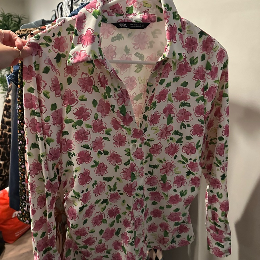 Zara Floral Button-Up Shirt